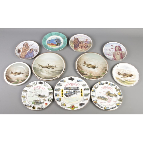 130 - A collection of cabinet plates. Includes aviation, railway and Native American examples.