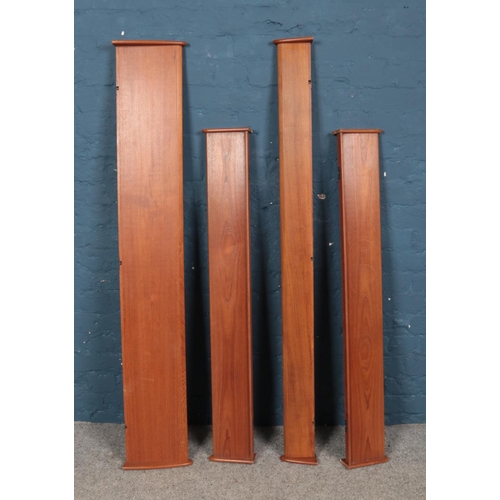 619 - Four teak 'floating shelves' of various depths. Longest: 155cm.