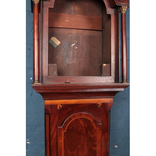 626 - A Georgian mahogany longcase clock case, featuring double swan neck pediment and diamond marquetry b... 