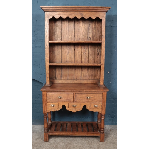 629 - A Georgian style dresser, with turned supports and slatted under tier. Height: 190cm, Width: 92cm, D... 