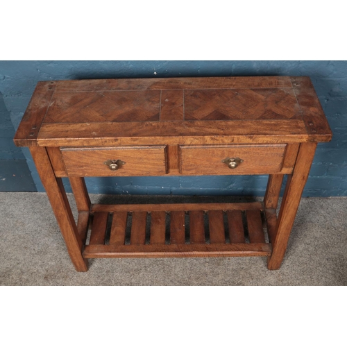 630 - A modern oak sideboard, with parquetry top and jointed construction. Height: 77cm, Width: 90cm, Dept... 