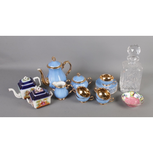 105 - A collection of ceramics and glassware to include Bavarian tea service, cut glass decanter, Maling, ... 