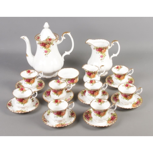 112 - A Royal Albert 'Old Country Roses' Coffee set. comprising coffee pot, hot water jug, eight coffee cu... 
