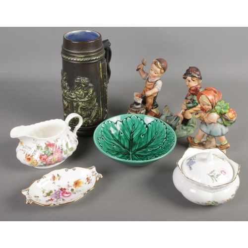 150 - A collection of ceramics. Including Friedel figures, Wedgwood bowl, Royal Crown Derby Posies trinket... 