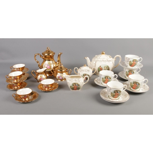 154 - Two part tea services; including Bavarian and Sadler teapot, containing cups, saucers, teapots and m... 
