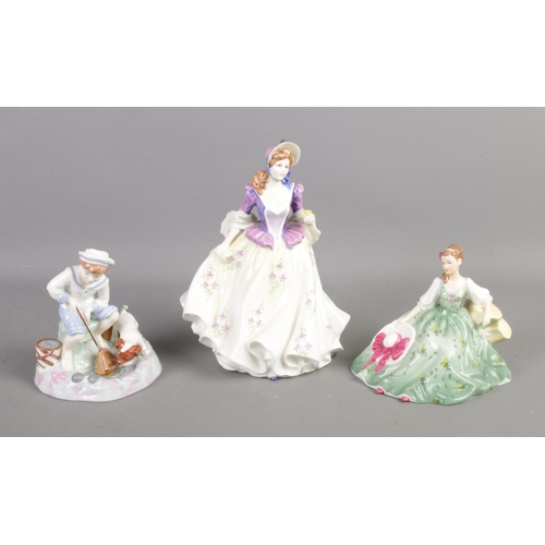166 - Three Royal Doulton figures to include Sweet Lilac (HN3972), Caught One and Elyse (HN5165).