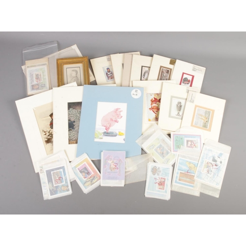 291 - A box of mounted cigarette cards and prints along with small quantity of stamps.