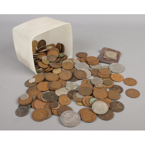 40 - A quantity of British pre decimal coins. Including crowns, florins, pennies, etc.