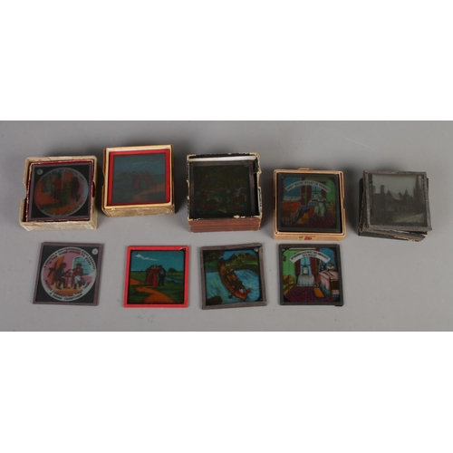 85 - Five sets of Magic Lantern slides including A Country Courtship, Sweep and Whitewasher, Chase the Mo... 