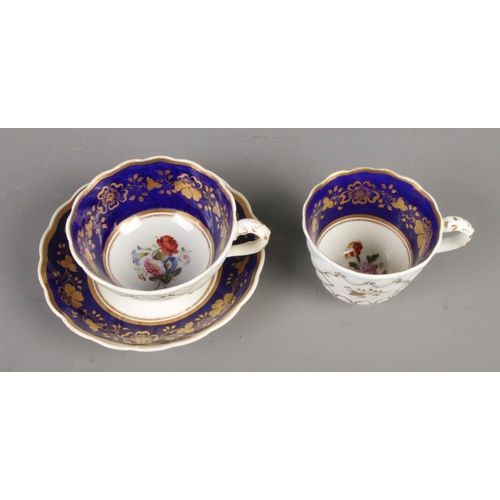 582 - Three pieces of Rockingham porcelain of similar design, comprising of a cup and saucer and smaller c... 