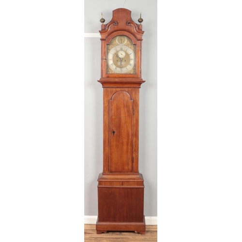 456 - A Georgian mahogany longcase clock, the brass dial marked for Edward Clark, London. With weights and... 