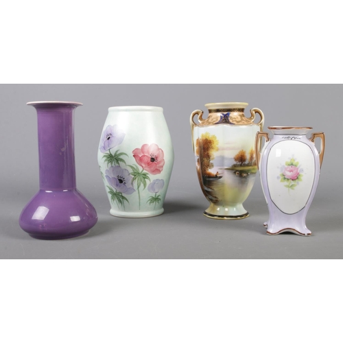 135 - A collection of small vases including purple glazed Ault 8, Radford and Noritake examples.