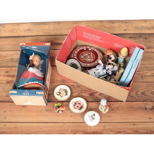 155 - A box of miscellaneous to include Wedgwood, Royal Worcester, National Musical Doll, etc.