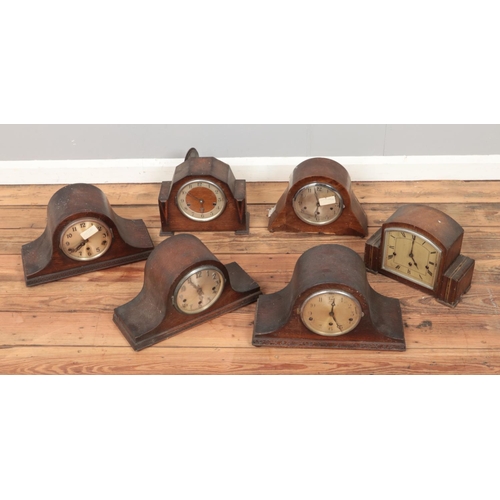 158 - Six mantle clocks including Art Deco examples.