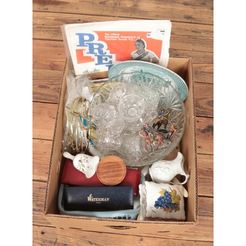 188 - A box of miscellaneous. Includes Waterman pen box, punch bowl, Limoges etc.