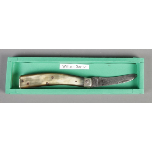 377 - A horn scaled folding pruning knife by Saynor Ltd, Sheffield.