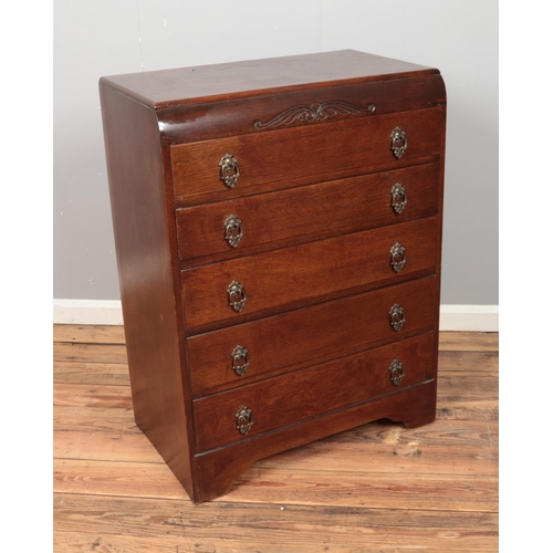 442 - A hardwood chest of five drawers. Approx. dimensions 76cm x 45cm x 101cm.