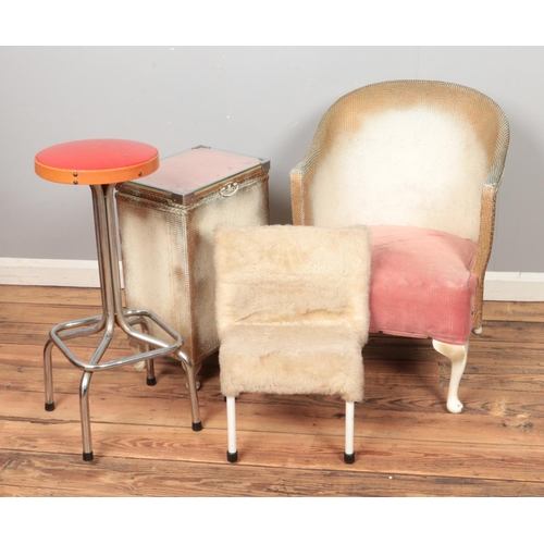 448 - Four pieces of assorted furniture to include Llyod loom style box and chair, bar stool and small chi... 