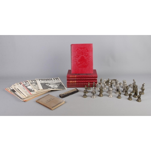 171 - A collection of assorted items, to include chess pieces, Private Eye magazines and Six Volumes of 'T... 