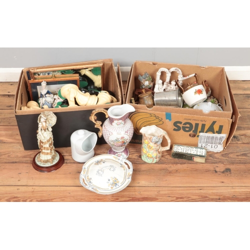 190 - Two boxes of miscellaneous. To include garden chess set, dominoes, salt pig and Limited Edition Bord... 