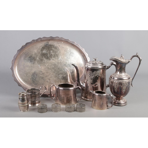 42 - A collection of silver plated items. Includes Alex Clark & Co Welbeck Plate tray, Sheffield plate ho... 
