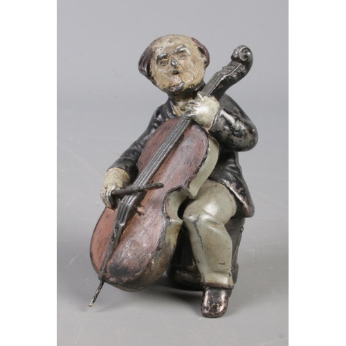 391 - A cold painted spelter figure of a celloist. 8.5cm tall.