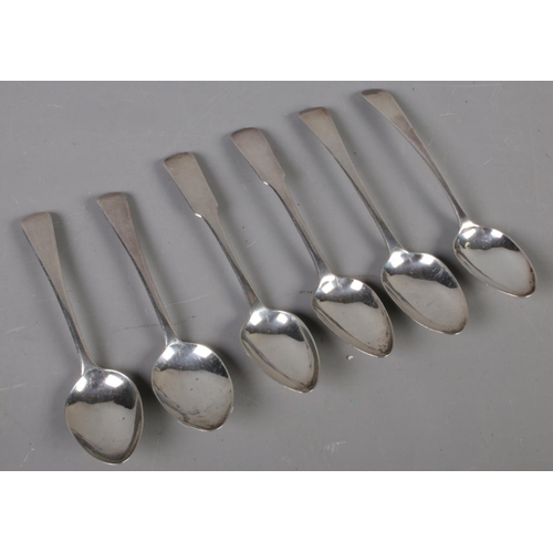 413 - Six Georgian silver teaspoons. Various assayed marks. 87g.