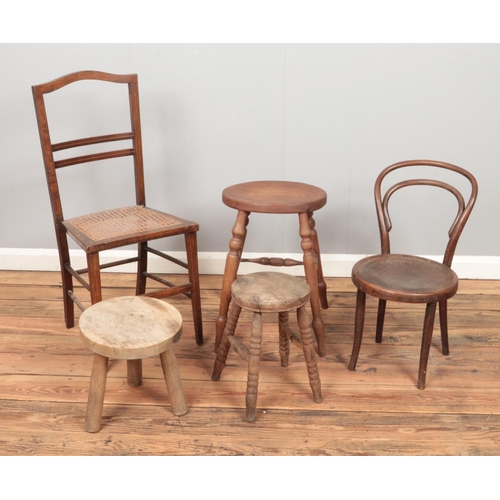 434 - A collection of assorted furniture, to include turned stools and bergere base chair.