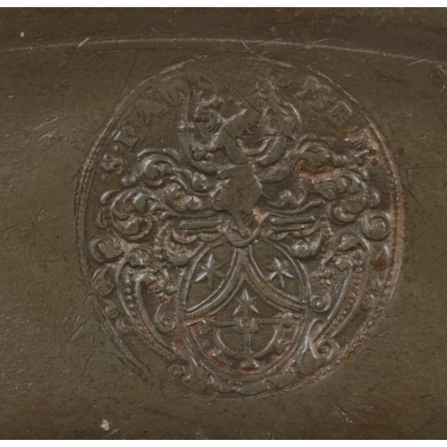 21 - A pewter charger decorated with tavern scene. Touch mark to the top. (35cm diameter)