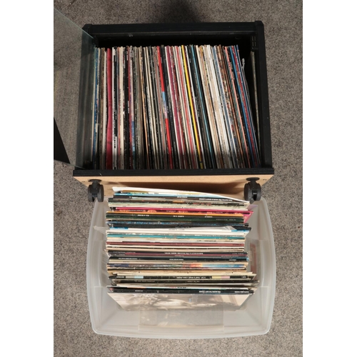 149 - One box and one cabinet of records of mainly rock and pop to include The Cure, Kraftwerk, Paul Simon... 