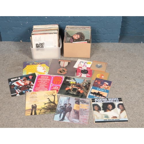 180 - Two boxes of mostly LP records. Includes Jimi Hendrix Birth of Success, Elvis, Diana Ross, Elo Great... 