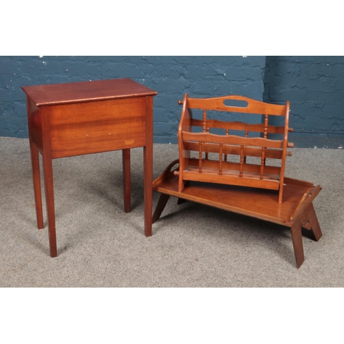 262 - A butlers tray long with a small sewing box and magazine rack.