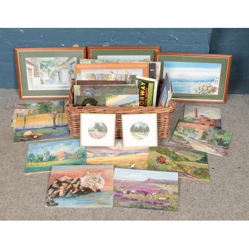 322 - A very large quantity of pictures and prints. Mainly landscape oils by Val Dillon.