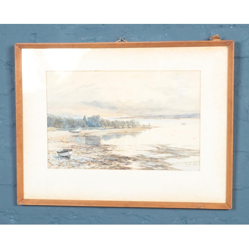 325 - Thomas Swift Hutton (1860-1935), a framed watercolour, coastal scene. Titled Dunstaffnage Castle nea... 