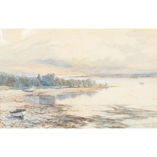 325 - Thomas Swift Hutton (1860-1935), a framed watercolour, coastal scene. Titled Dunstaffnage Castle nea... 