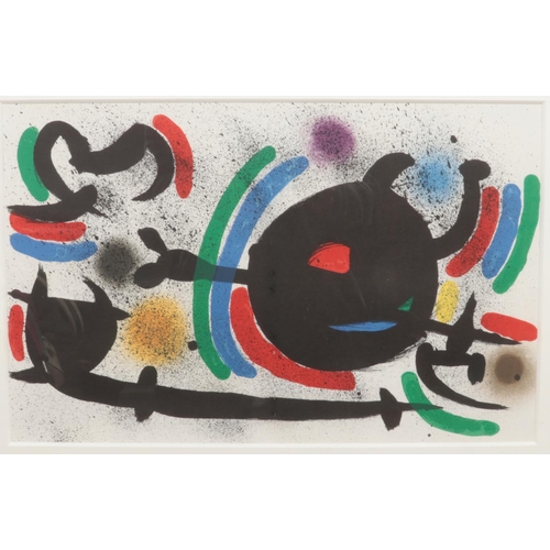 332 - After Joan Miro (1893-1983), a framed lithograph with centrefold. 31cm x 48cm.