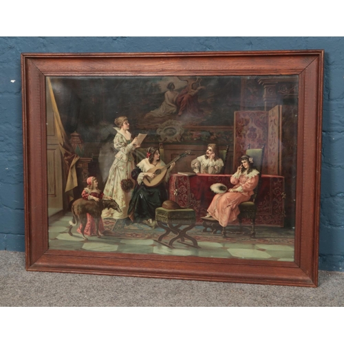 339 - A large framed print depicting family gathering. Approx. dimensions including frame 83cm x 63cm.