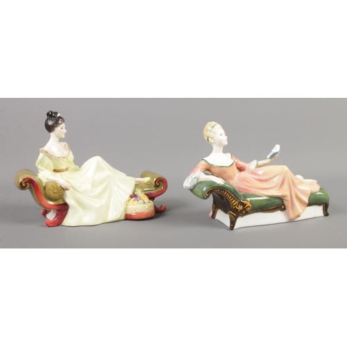 386 - Two Royal Doulton figures in reclined poisitions; At Ease HN2473 and Repose HN2272.