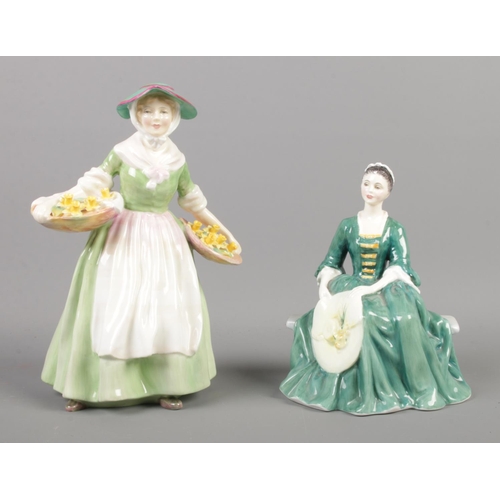 390 - Two Royal Doulton figures; A Lady From Williamsburg HN2228 and 'Daffy-Down-Dilly'.