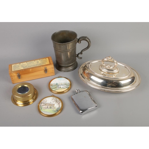 81 - A quantity of collectables including Walker & Hall silver plated tureen, jewellers assay tester, F. ... 