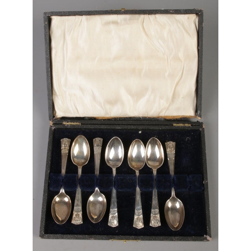 408 - A cased set of seven George V silver teaspoons commemorating the silver jubilee. Assayed London 1934... 