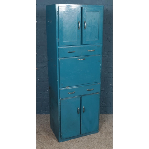 417 - A blue painted kitchen utility cabinet. (175cm x 60cm x 43cm)