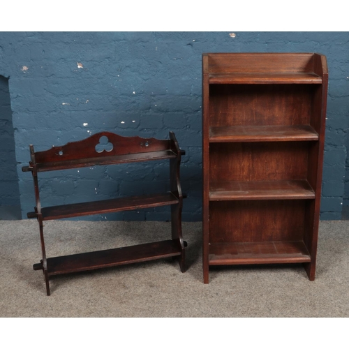 425 - One open fronted bookcase (91cm tall) along with wall mounted open back display rack.