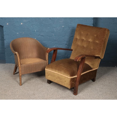 431 - A mid century arm chair along with a Lloyd Loom Lusty chair.