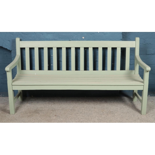 456 - A large painted wooden garden bench, with slatted back and base. Height: 98cm, Length: 182cm, Depth:... 