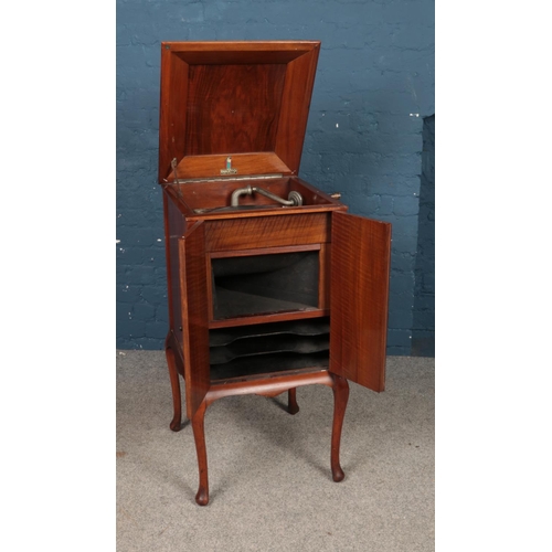 482 - A Dulcetto mahogany gramophone cabinet featuring fitted interior and hinged top.