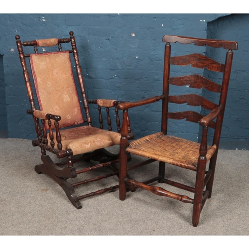 483 - Two antique chairs. Includes American rocker and ladder back arm chair.