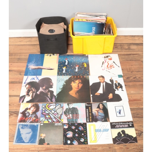 182 - Two boxes of assorted single, album and 78's; including Tina Turner, Kim Wilde, Duran Duran, OMD and... 