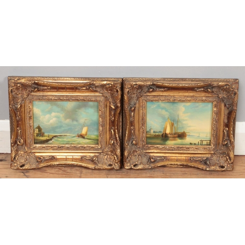 294 - Two gilt framed oil on board seascape paintings, both signed. 