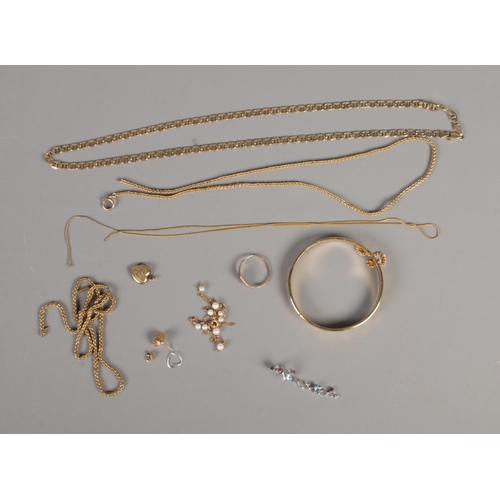 348 - A collection of mostly gold plated jewellery include a single 14ct white gold drop earring.